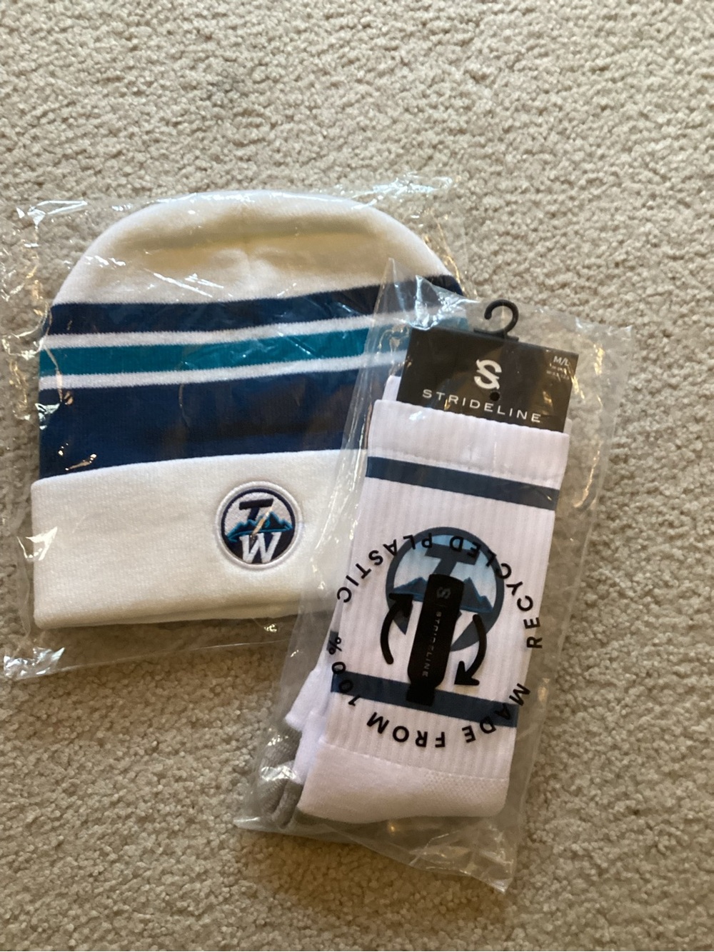 Strideline White Athletic Crew Socks — White with Navy Accents
